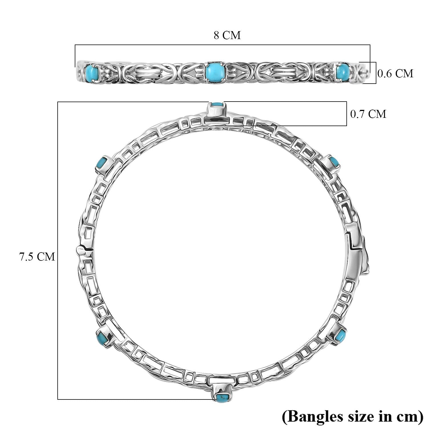 Sleeping Beauty Turquoise  Full Bangle in Rhodium Overlay Sterling Silver 1.80 ct,  Silver Wt. 17.5 Gms  2.076  Ct. 8060554 6