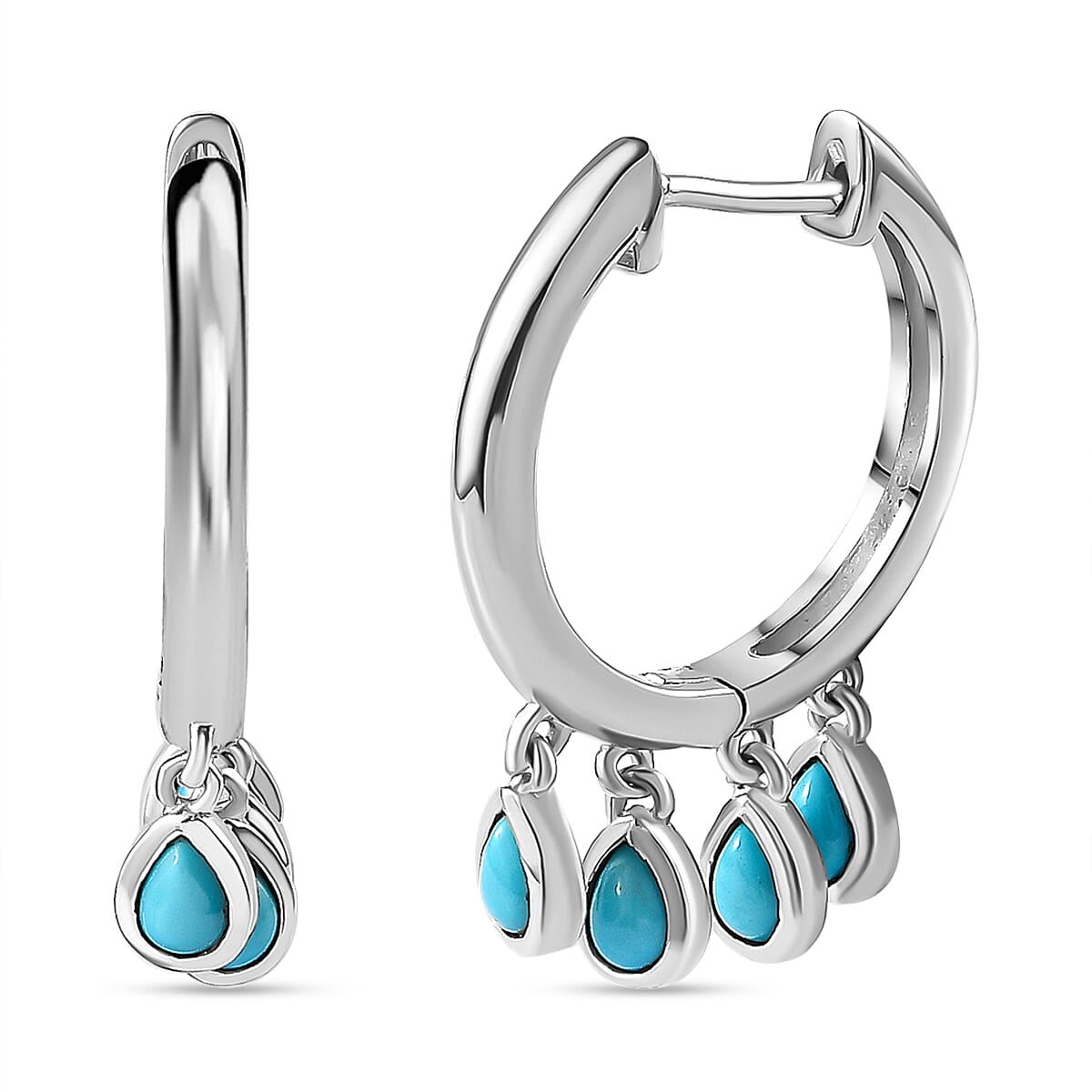 Arizona Sleeping Beauty Turquoise Hoop Earrings in Platinum Overlay Sterling Silver 1.15 Ct, Silver Wt. 5.45 Gms 7761784 0