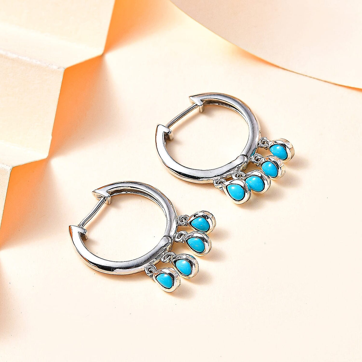 Arizona Sleeping Beauty Turquoise Hoop Earrings in Platinum Overlay Sterling Silver 1.15 Ct, Silver Wt. 5.45 Gms 7761784 2