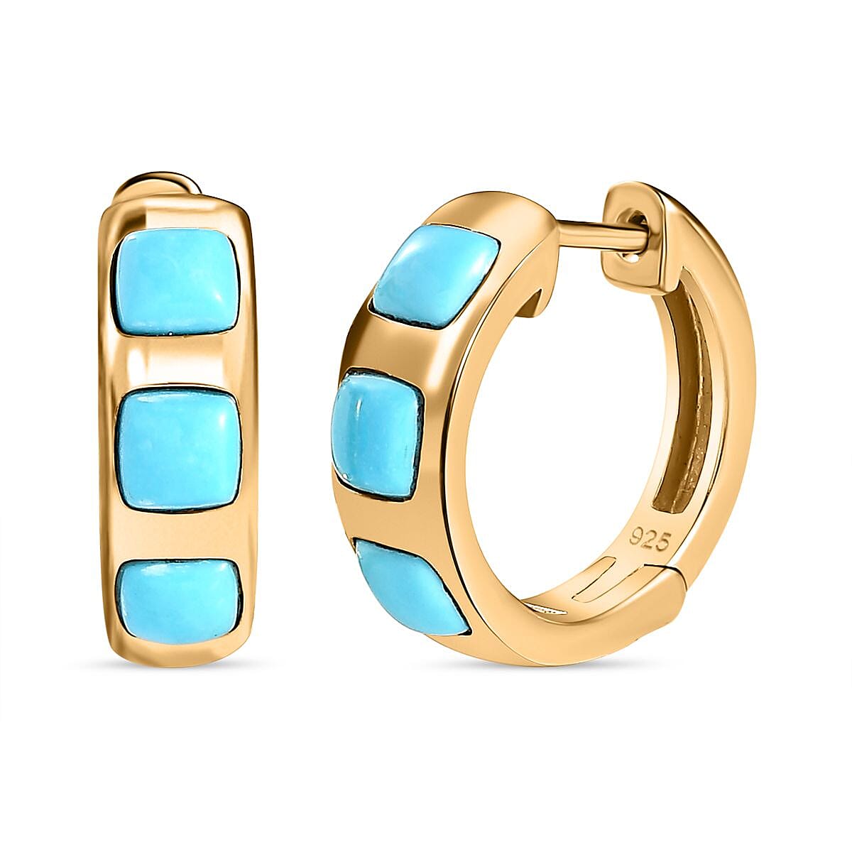 Arizona Sleeping Beauty Turquoise Hoop Earrings in 18K Gold Vermeil Sterling Silver 2.00 Ct. 7663088 0