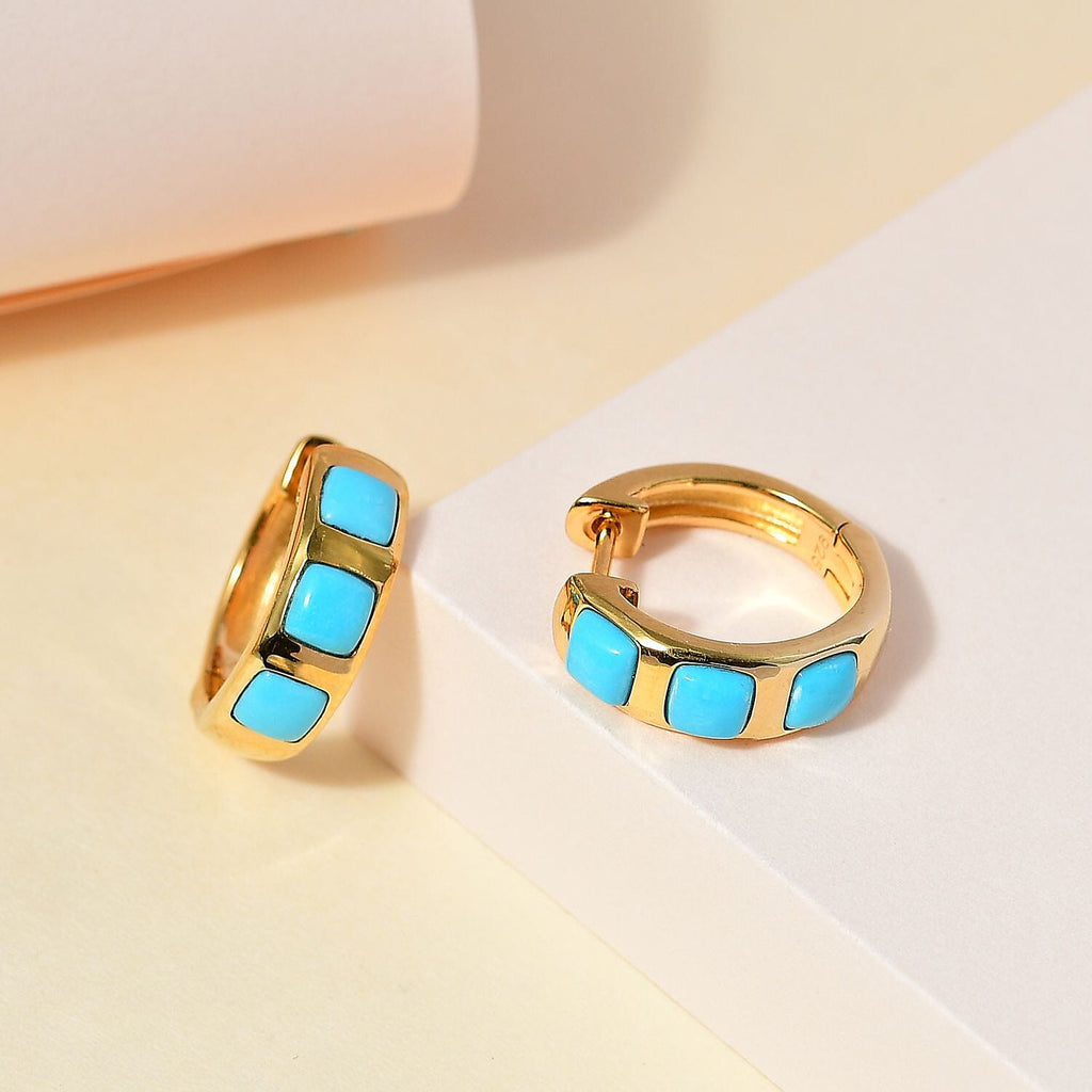Arizona Sleeping Beauty Turquoise Hoop Earrings in 18K Gold Vermeil Sterling Silver 2.00 Ct.