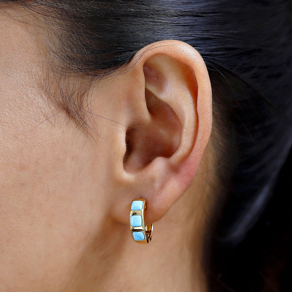 Arizona Sleeping Beauty Turquoise Hoop Earrings in 18K Gold Vermeil Sterling Silver 2.00 Ct.