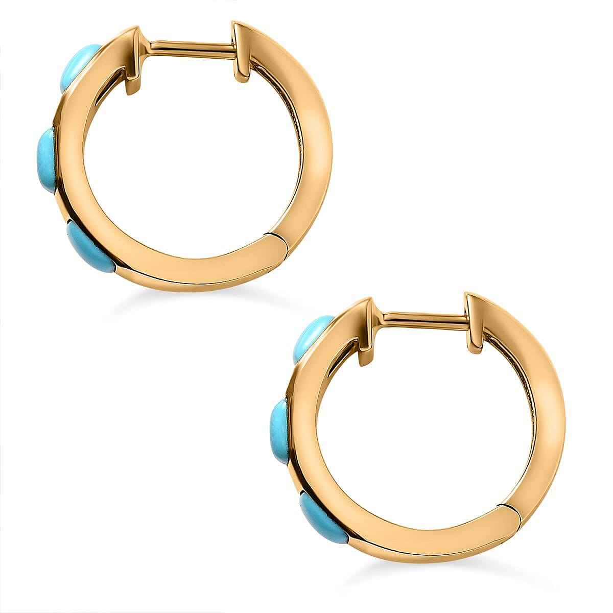 Arizona Sleeping Beauty Turquoise Hoop Earrings in 18K Gold Vermeil Sterling Silver 2.00 Ct. 7663088 4