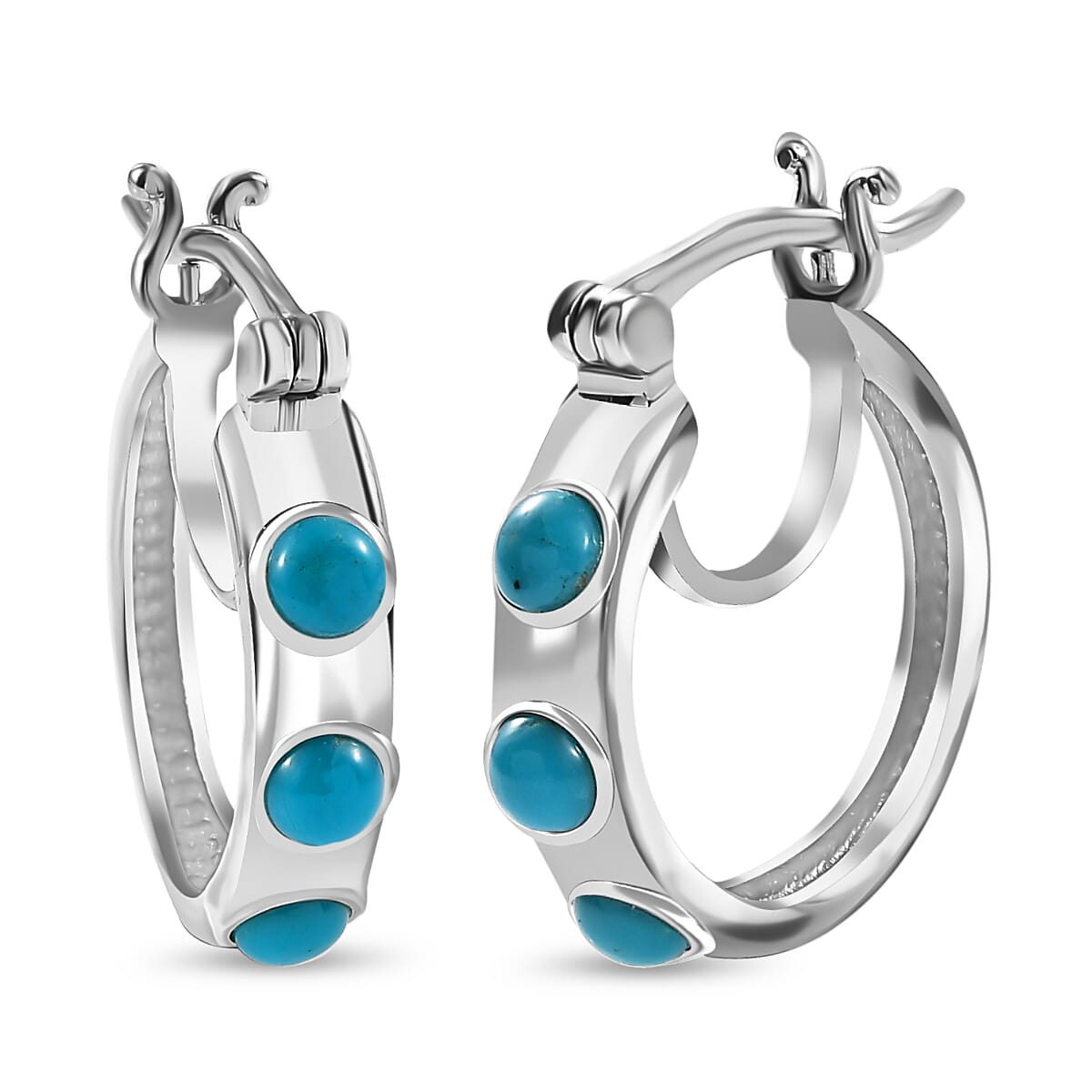 Sleeping Beauty Turquoise Hoop Earring With Clasp in Rhodium Overlay Sterling Silver 7858841 0