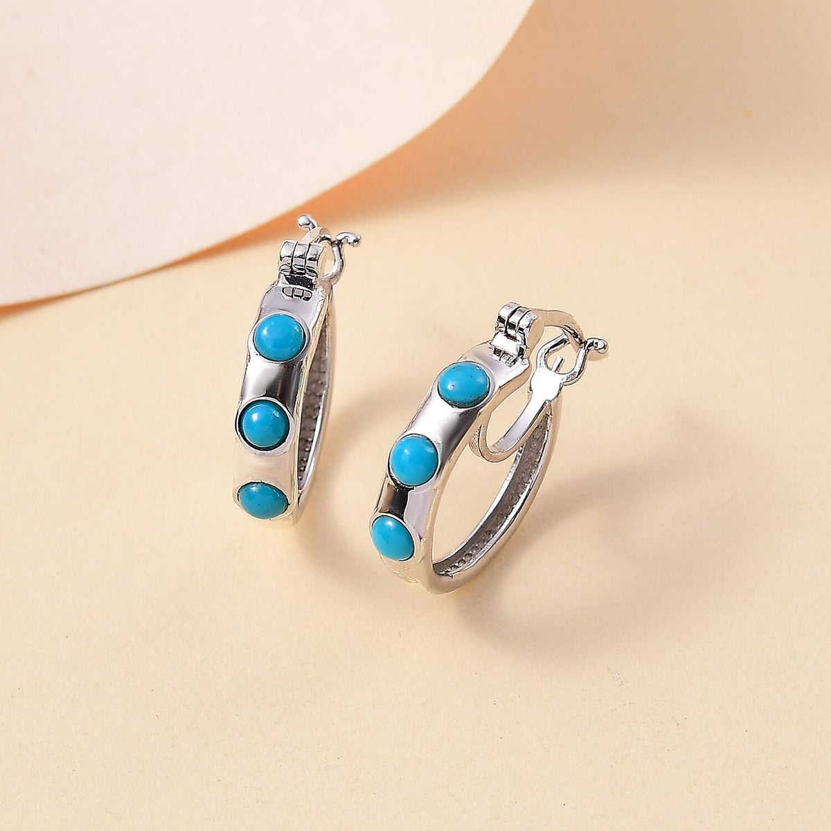 Sleeping Beauty Turquoise Hoop Earring With Clasp in Rhodium Overlay Sterling Silver 7858841 1