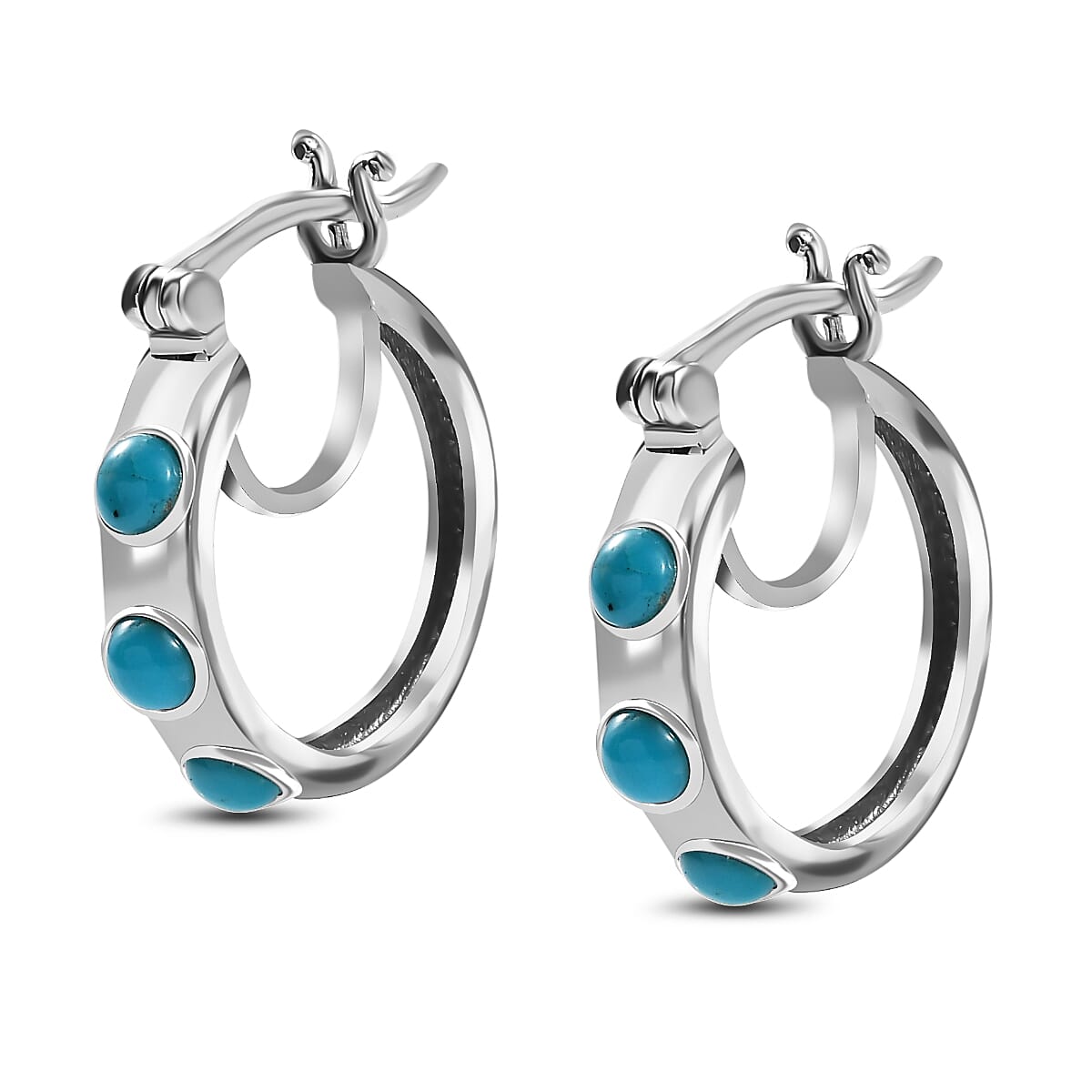 Sleeping Beauty Turquoise Hoop Earring With Clasp in Rhodium Overlay Sterling Silver 7858841 3