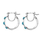 Sleeping Beauty Turquoise Half Hoop Earring With Clasp in Rhodium Overlay Sterling Silver