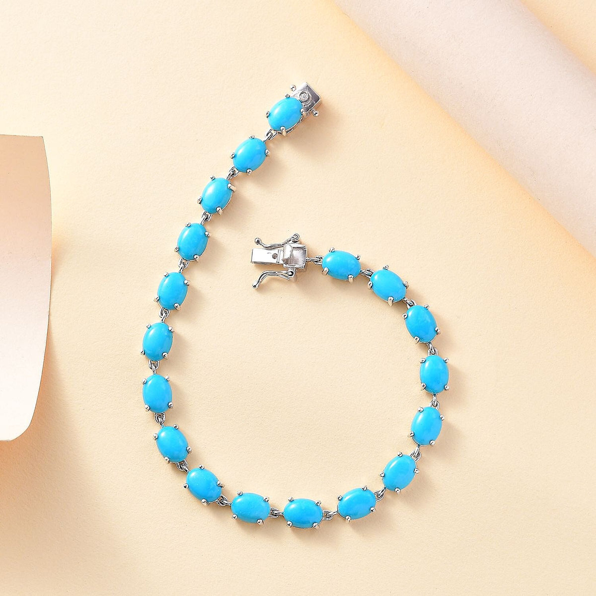 Sleeping Beauty Turquoise Tennis Bracelet (Size - 7.5) in Rhodium Overlay Sterling Silver 7861040 3