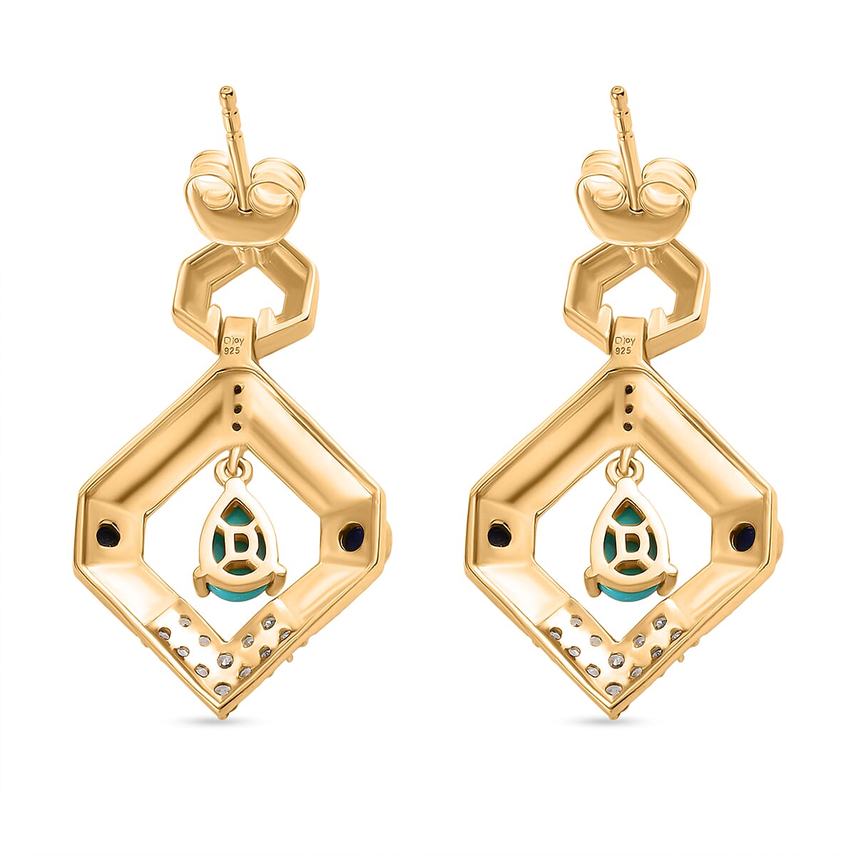 Sleeping Beauty Turquoise, Lapis Lazuli and White Zircon Dangling Earring with Push Back in Yellow Gold Plated Sterling Silver 1.69 Ct. 8233095 5