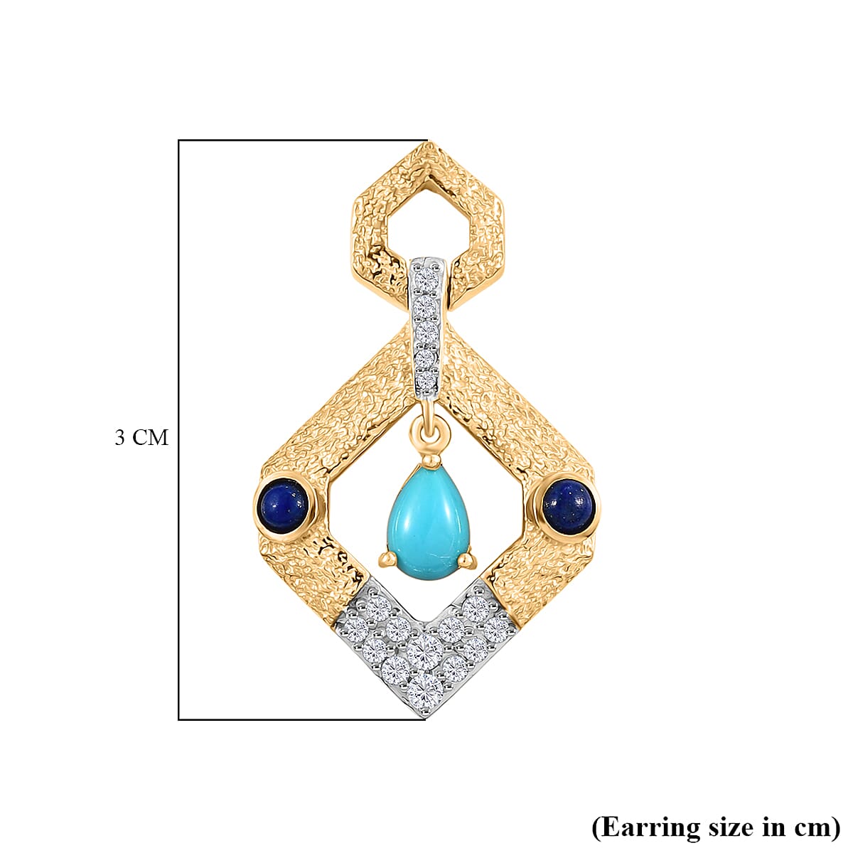 Sleeping Beauty Turquoise, Lapis Lazuli and White Zircon Dangling Earring with Push Back in Yellow Gold Plated Sterling Silver 1.69 Ct. 8233095 6
