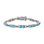 Arizona Sleeping Beauty Turquoise & Multi-Tourmaline Tennis Bracelet (Size - 7) in Rhodium Overlay Sterling Silver 5.12 Ct, Silver Wt. 13.62 Gms