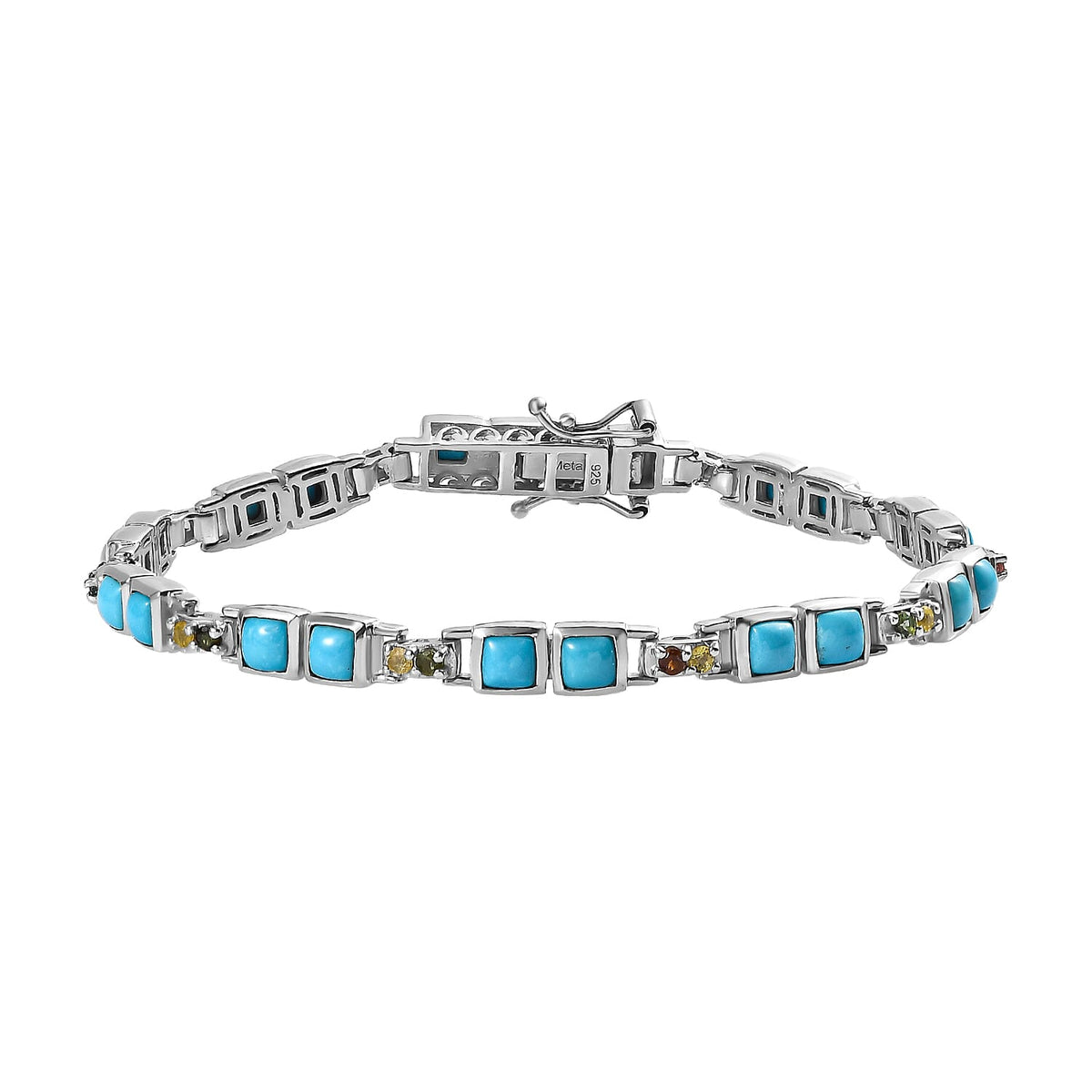 Arizona Sleeping Beauty Turquoise &amp; Multi-Tourmaline Tennis Bracelet (Size - 7) in Rhodium Overlay Sterling Silver 5.12 Ct, Silver Wt. 13.62 Gms 7794442 0
