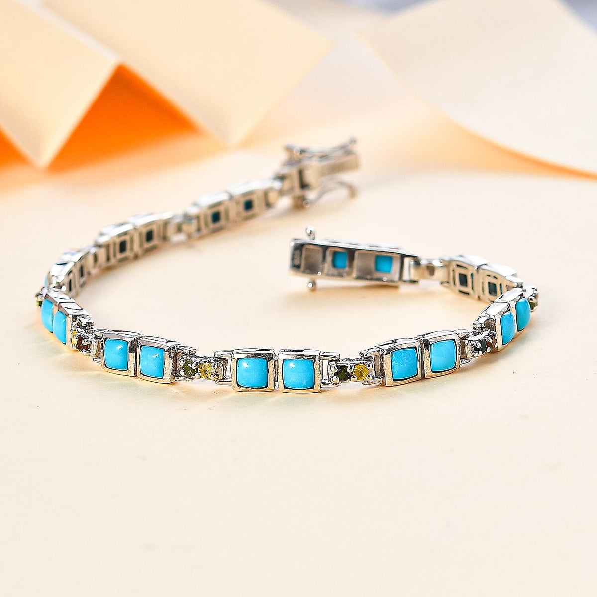 Arizona Sleeping Beauty Turquoise &amp; Multi-Tourmaline Tennis Bracelet (Size - 7) in Rhodium Overlay Sterling Silver 5.12 Ct, Silver Wt. 13.62 Gms 7794442 2