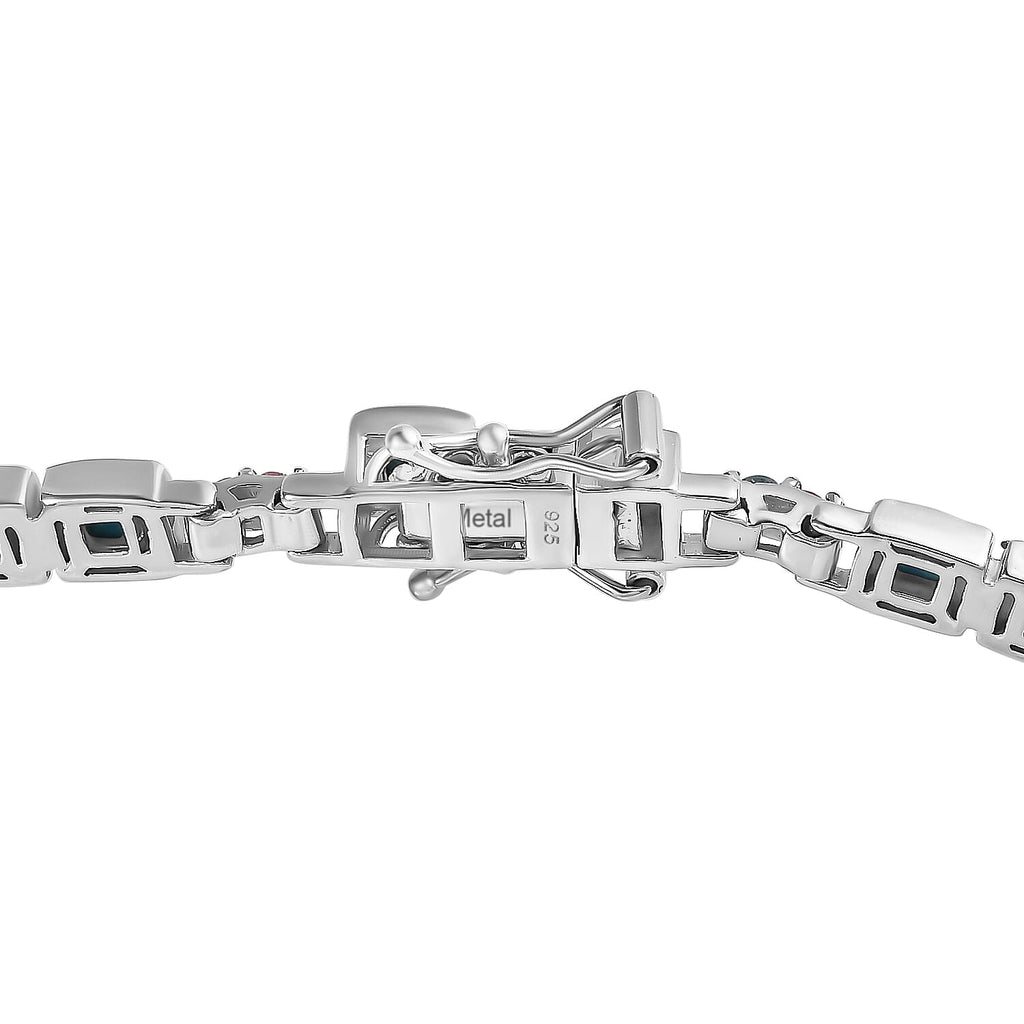 Arizona Sleeping Beauty Turquoise & Multi-Tourmaline Tennis Bracelet (Size - 7) in Rhodium Overlay Sterling Silver 5.12 Ct, Silver Wt. 13.62 Gms