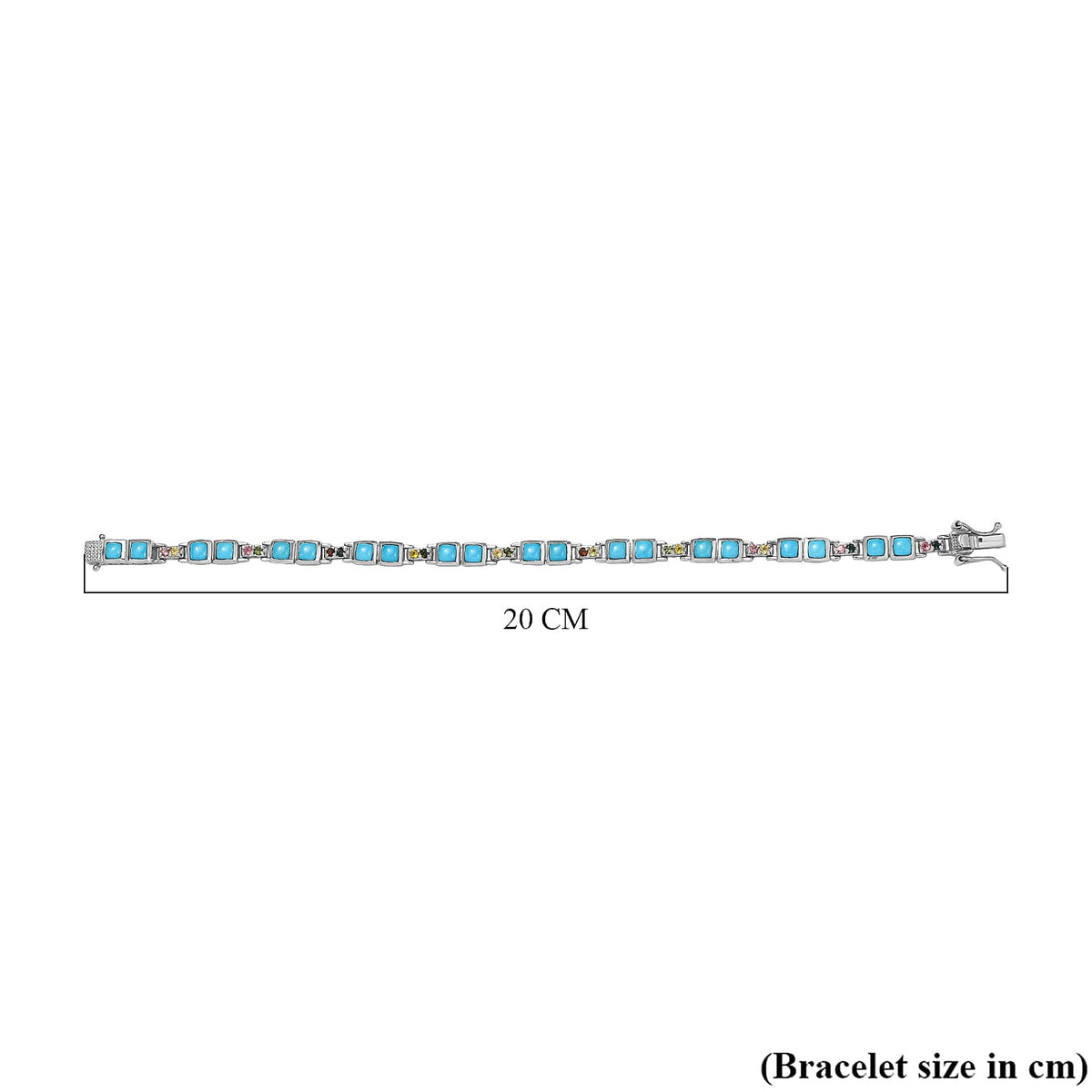 Arizona Sleeping Beauty Turquoise &amp; Multi-Tourmaline Tennis Bracelet (Size - 7) in Rhodium Overlay Sterling Silver 5.12 Ct, Silver Wt. 13.62 Gms 7794442 5