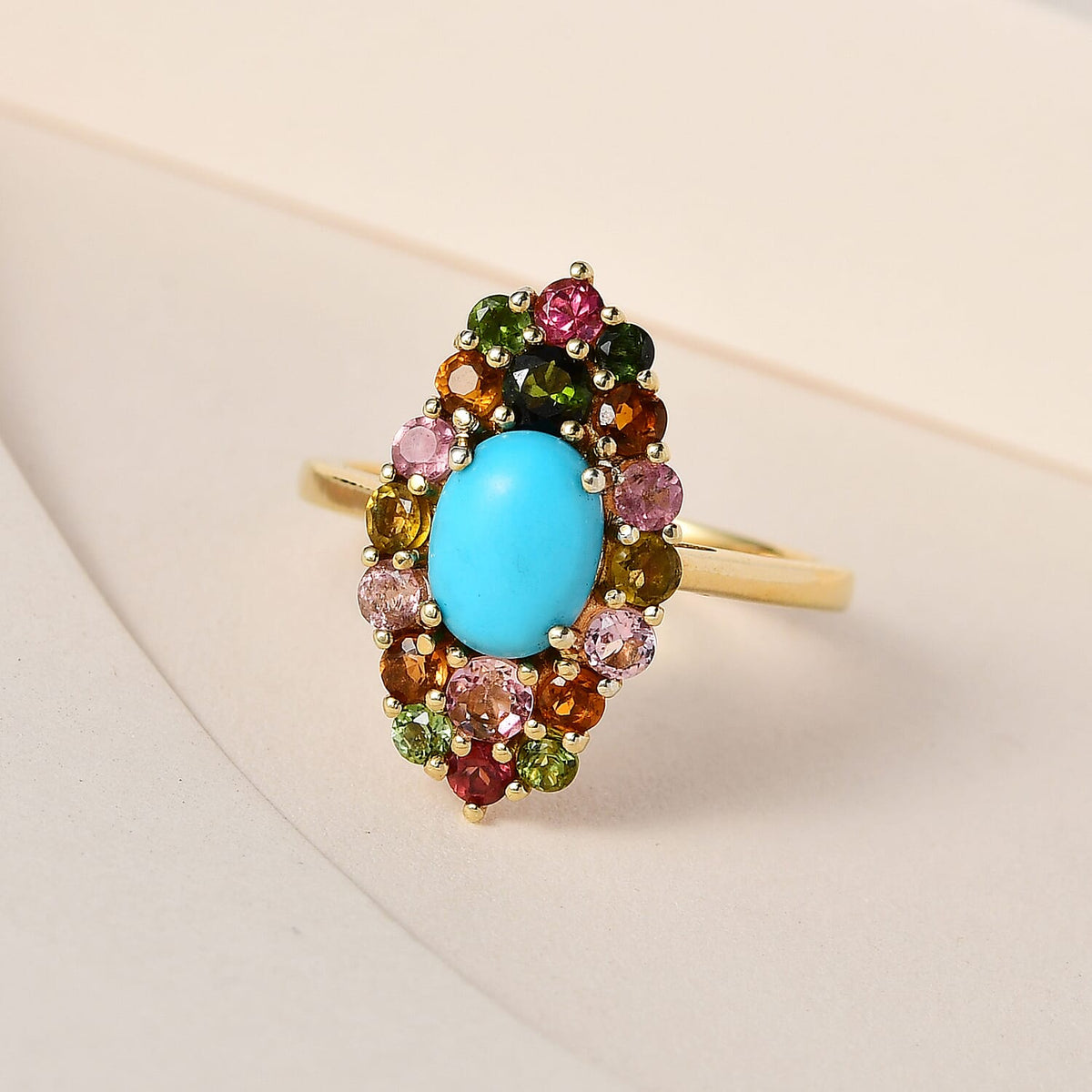 Arizona Sleeping Beauty Turquoise &amp; Multi-Tourmaline Ring in 18K Yellow Gold Vermeil Plated Sterling Silver 2.04 Ct. 7555390 1