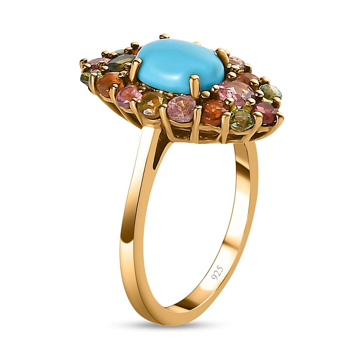 Arizona Sleeping Beauty Turquoise &amp; Multi-Tourmaline Ring in 18K Yellow Gold Vermeil Plated Sterling Silver 2.04 Ct. 7555390 3