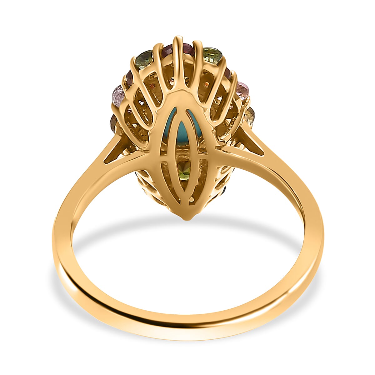 Arizona Sleeping Beauty Turquoise &amp; Multi-Tourmaline Ring in 18K Yellow Gold Vermeil Plated Sterling Silver 2.04 Ct. 7555390 4