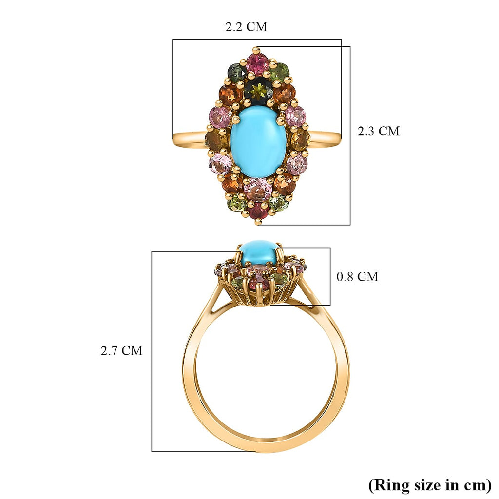 Arizona Sleeping Beauty Turquoise & Multi-Tourmaline Ring in 18K Yellow Gold Vermeil Plated Sterling Silver 2.04 Ct.