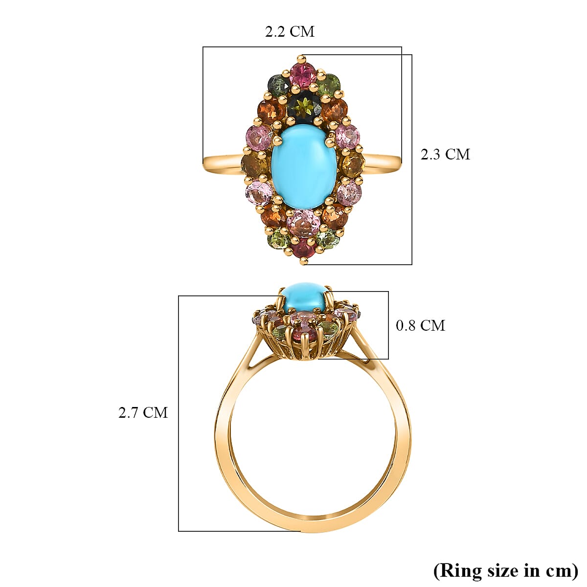 Arizona Sleeping Beauty Turquoise &amp; Multi-Tourmaline Ring in 18K Yellow Gold Vermeil Plated Sterling Silver 2.04 Ct. 7555390 5