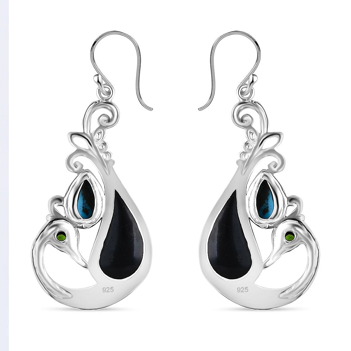 Sleeping Beauty Turquoise, Abalone Shell &amp; Natural Chrome Diopside Earring with Lever Back Sterling Silver 1.94 Ct. 7924067 3