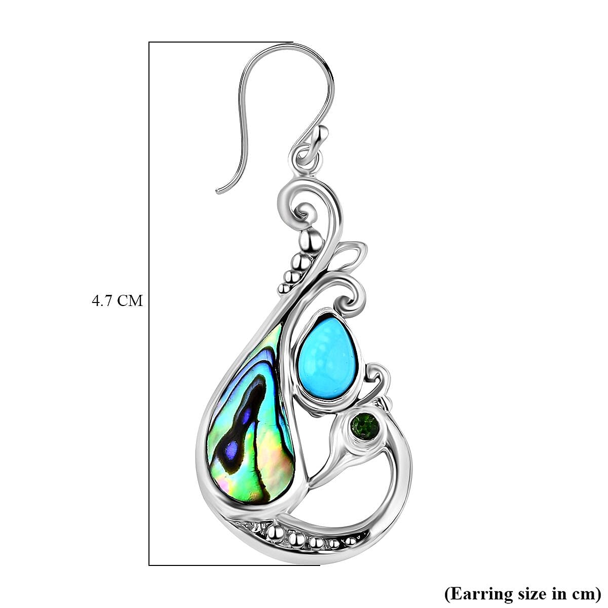 Sleeping Beauty Turquoise, Abalone Shell &amp; Natural Chrome Diopside Earring with Lever Back Sterling Silver 1.94 Ct. 7924067 4