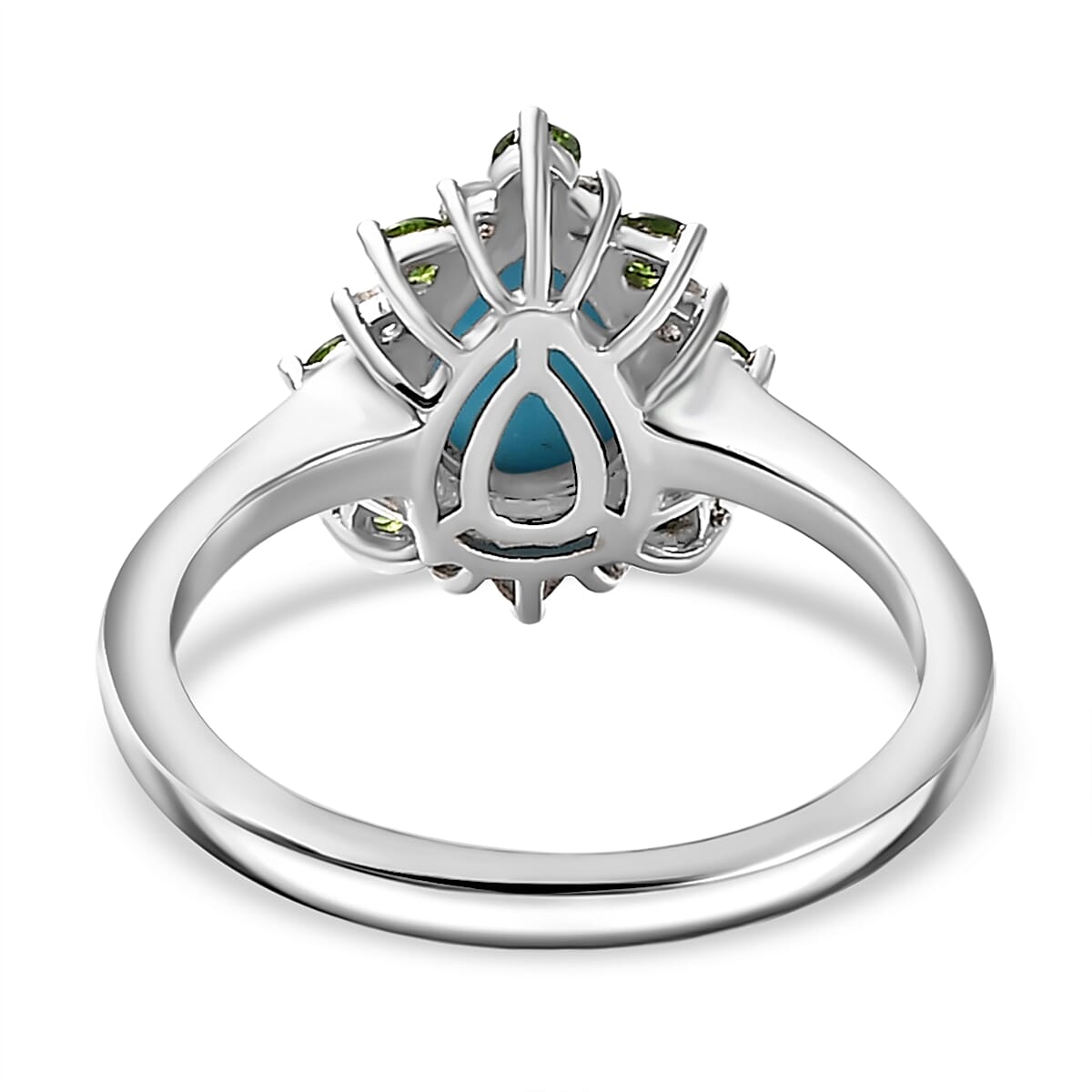 Sleeping Beauty Turquoise, Natural Chrome Diopside, White Zircon Halo Ring in Rhodium Overlay Sterling Silver 1.75  Ct. 7857383 4