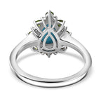 Sleeping Beauty Turquoise, Natural Chrome Diopside & White Zircon Ring in Rhodium Overlay Sterling Silver 1.75 Ct.