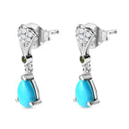 Arizona Sleeping Beauty Turquoise, Natural Chrome Diopside & Natural Zircon Earrings in Platinum Overlay Sterling Silver 1.38 Ct.