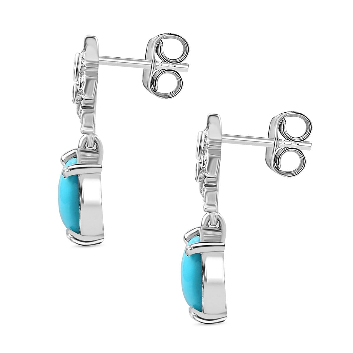 Sleeping Beauty Turquoise, Natural Chrome Diopside &amp; White Zircon  Solitaire Stud Push Post Earring in Rhodium Overlay Sterling Silver 1.73 Ct. 8060582 4