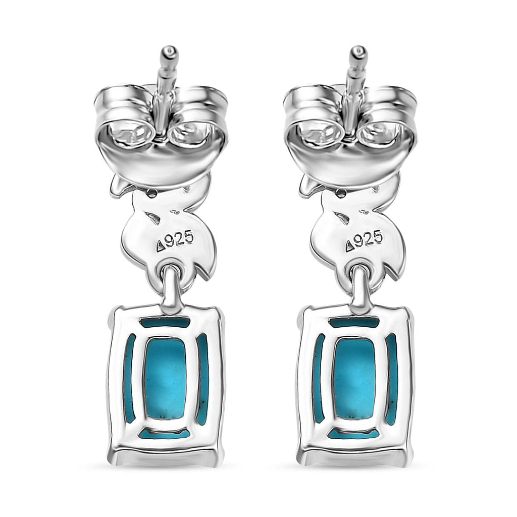 Sleeping Beauty Turquoise, Natural Chrome Diopside & White Zircon  Solitaire Stud Push Post Earring in Rhodium Overlay Sterling Silver 1.73 Ct.