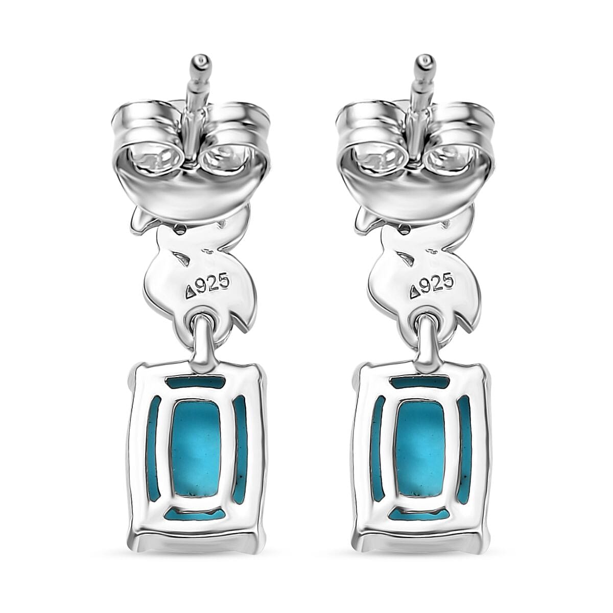 Sleeping Beauty Turquoise, Natural Chrome Diopside &amp; White Zircon  Solitaire Stud Push Post Earring in Rhodium Overlay Sterling Silver 1.73 Ct. 8060582 5