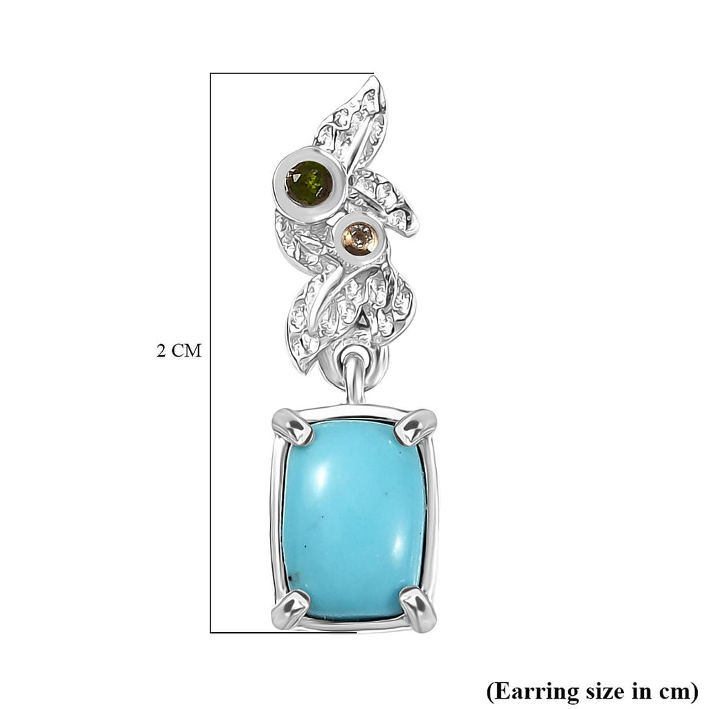 Sleeping Beauty Turquoise, Natural Chrome Diopside & White Zircon  Solitaire Stud Push Post Earring in Rhodium Overlay Sterling Silver 1.73 Ct.