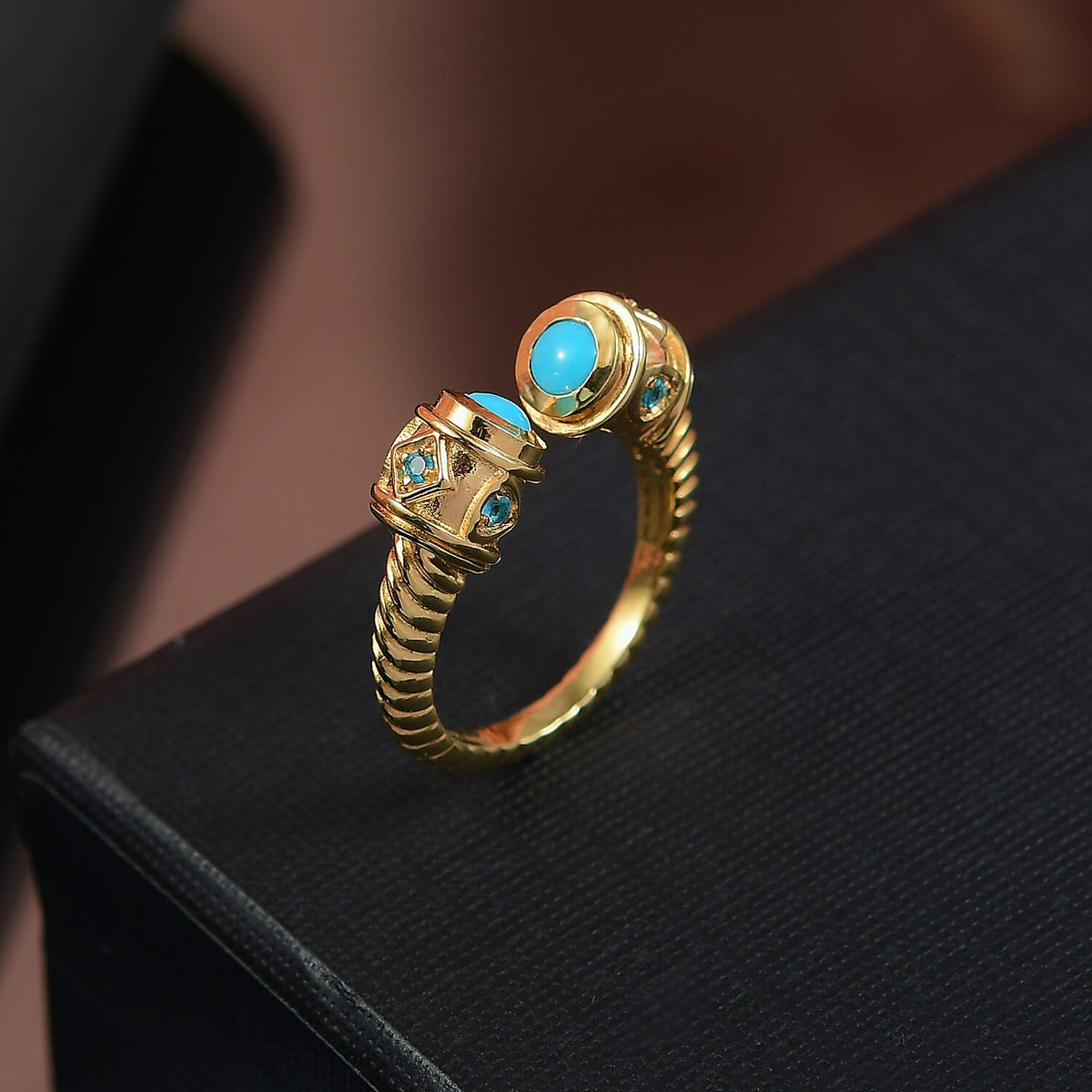 D'joy Sleeping Beauty Turquoise, Neon Apatite Open Ring in 18K Vermeil Yellow Gold Over Sterling Silver 8184129 1
