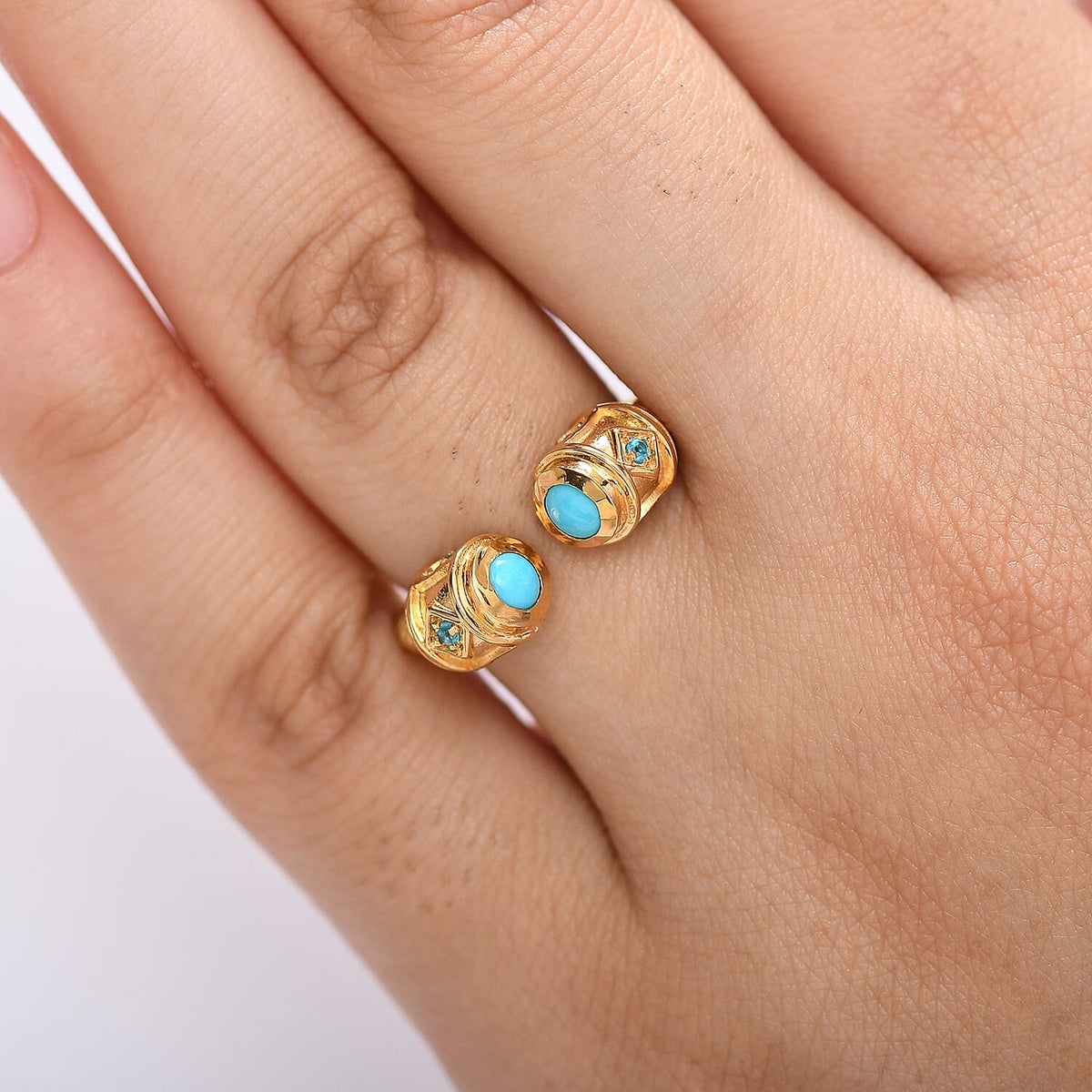 D'joy Sleeping Beauty Turquoise, Neon Apatite Open Ring in 18K Vermeil Yellow Gold Over Sterling Silver 8184129 2