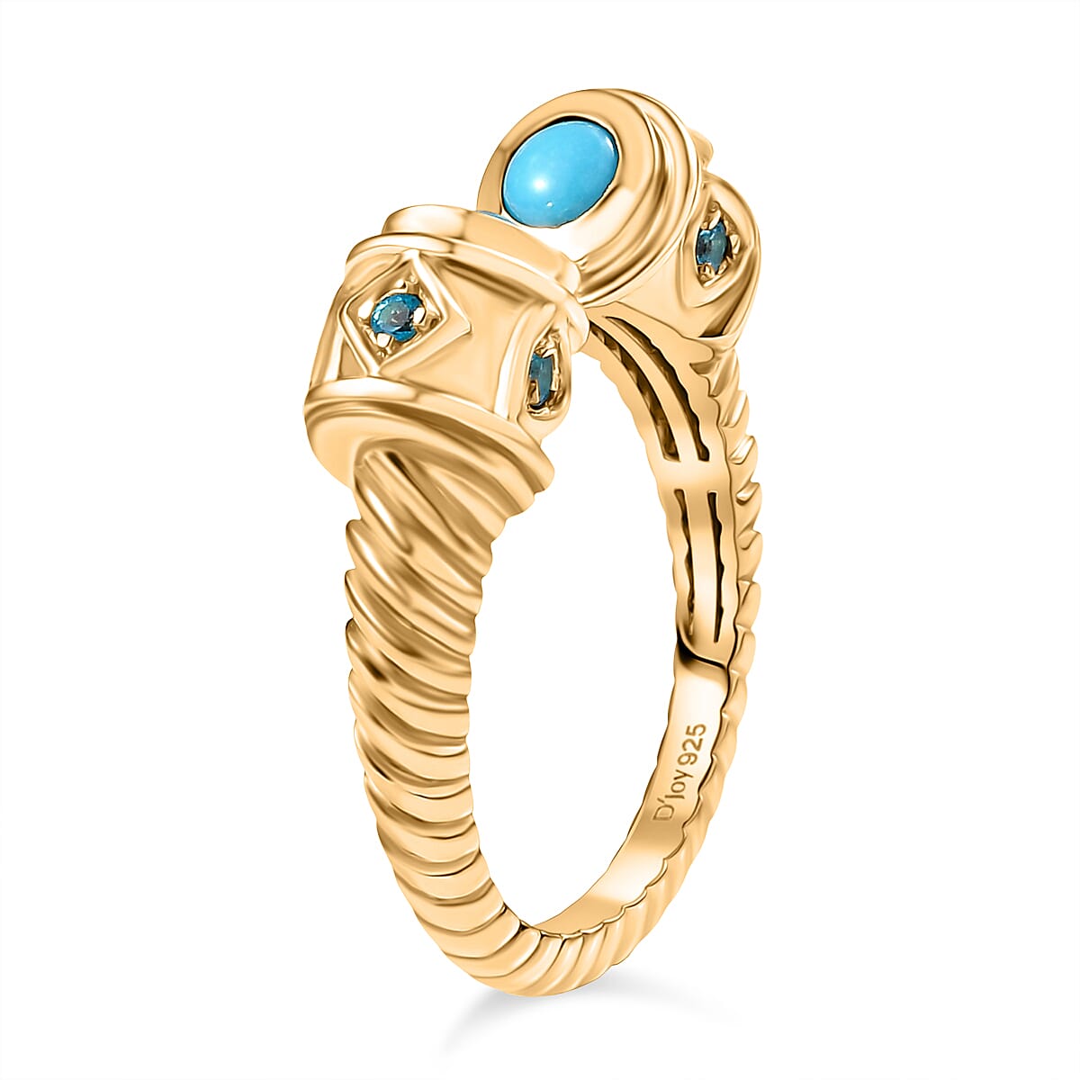 D'joy Sleeping Beauty Turquoise, Neon Apatite Open Ring in 18K Vermeil Yellow Gold Over Sterling Silver 8184129 3