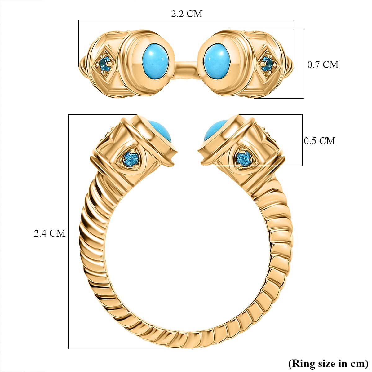 D'joy Sleeping Beauty Turquoise, Neon Apatite Open Ring in 18K Vermeil Yellow Gold Over Sterling Silver 8184129 5