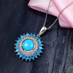 D'Joy Sleeping Beauty Turquoise, Neon Apatite & White Zircon Pendant with Chain (Size 20) in Rhodium Overlay Sterling Silver 4.99 Ct, Silver Wt. 5.73 Gms.
