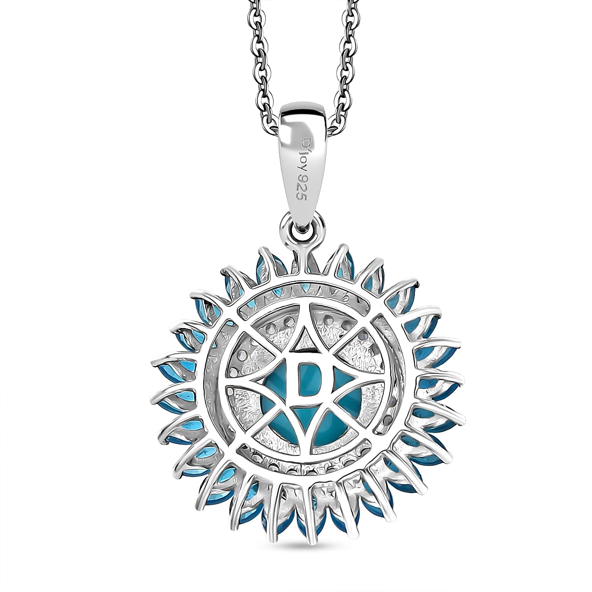 D'Joy Sleeping Beauty Turquoise, Neon Apatite &amp; White Zircon Pendant with Chain (Size 20) in Rhodium Overlay Sterling Silver 4.99 Ct, Silver Wt. 5.73 Gms. V32592105 5