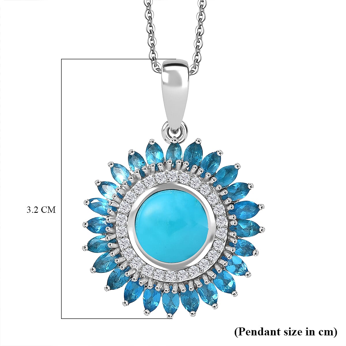 D'Joy Sleeping Beauty Turquoise, Neon Apatite &amp; White Zircon Pendant with Chain (Size 20) in Rhodium Overlay Sterling Silver 4.99 Ct, Silver Wt. 5.73 Gms. V32592105 6