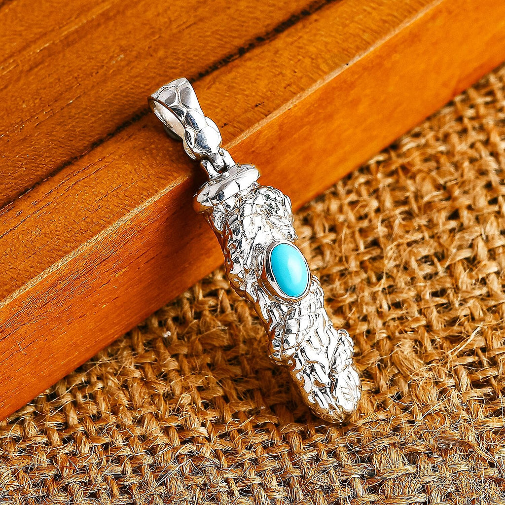 Royal Bali Collection - Handmade Sleeping Beauty Turquoise Pendant Sterling Silver
