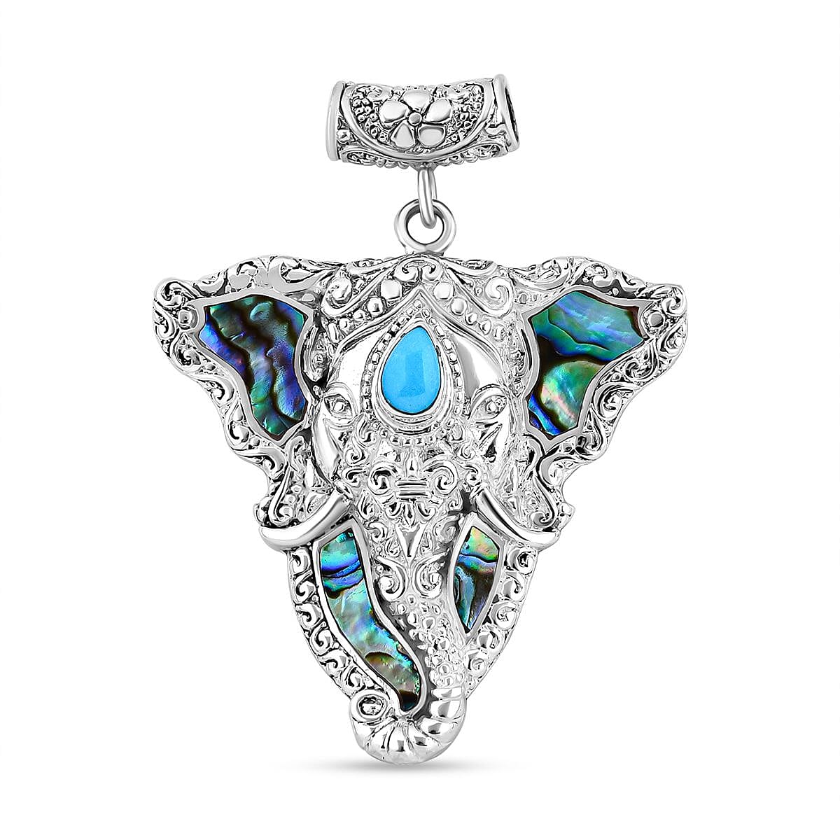 Royal Bali Collection - Sleeping Beauty Turquoise Elephant Pendant in Sterling Silver 7748218 0