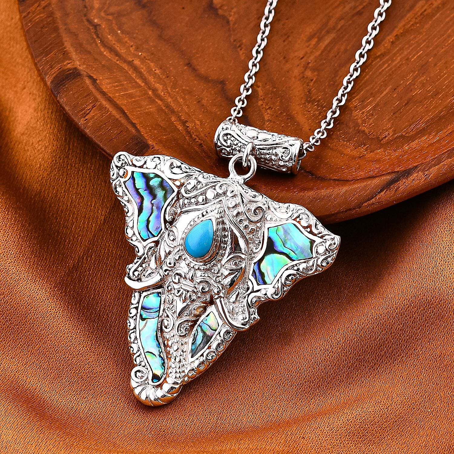 Royal Bali Collection - Sleeping Beauty Turquoise Elephant Pendant in Sterling Silver 7748218 2