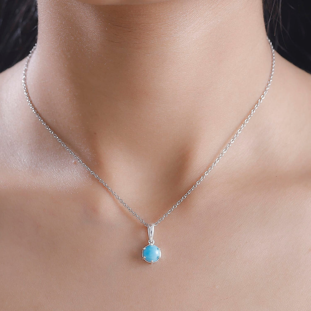 Sleeping Beauty Turquoise Sterling Silver Pendant with Chain (Size 20) 1.16 Ct.