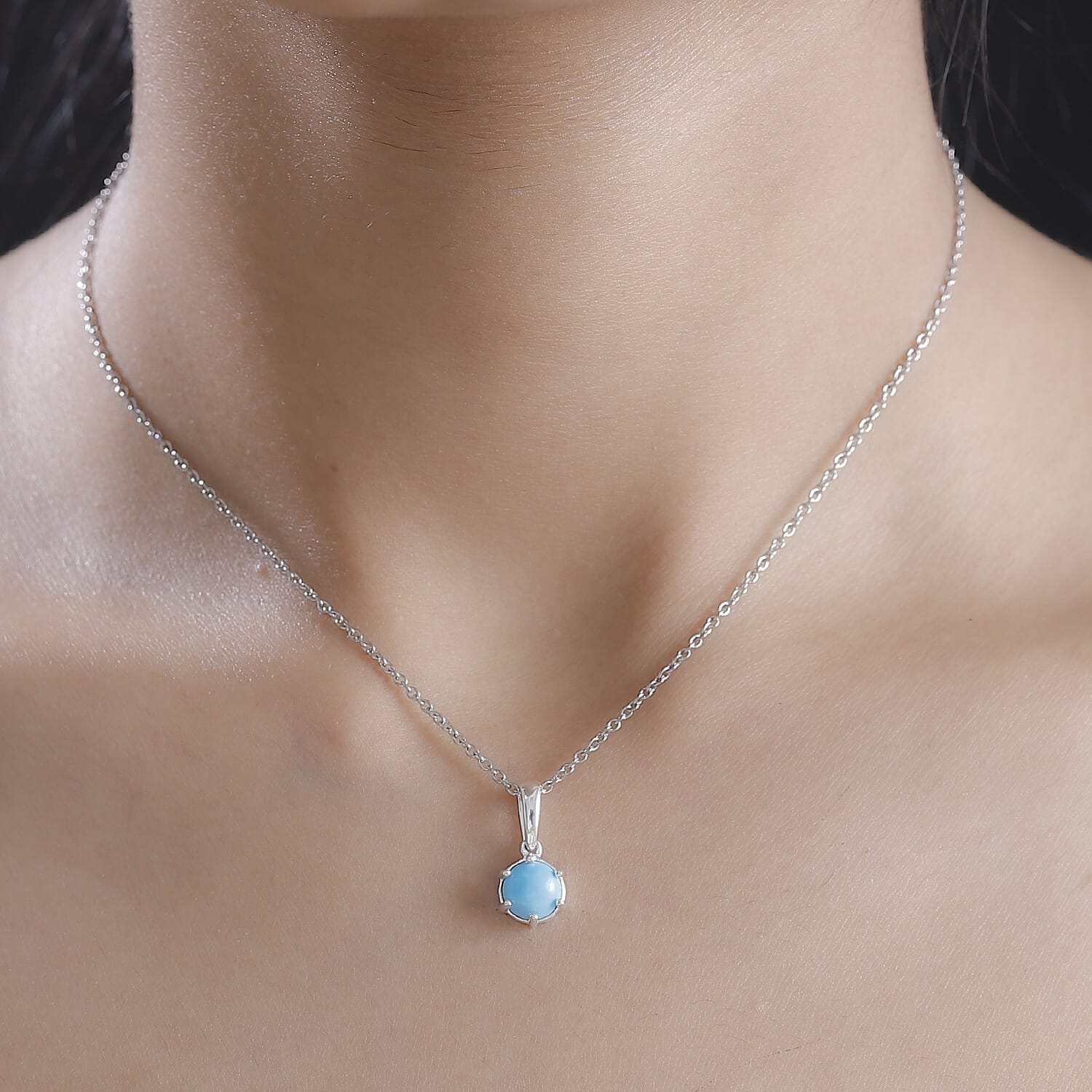 Sleeping Beauty Turquoise Solitaire Pendant with Chain (Size 20) Mix Metal  1.20  Ct. 4325123 2