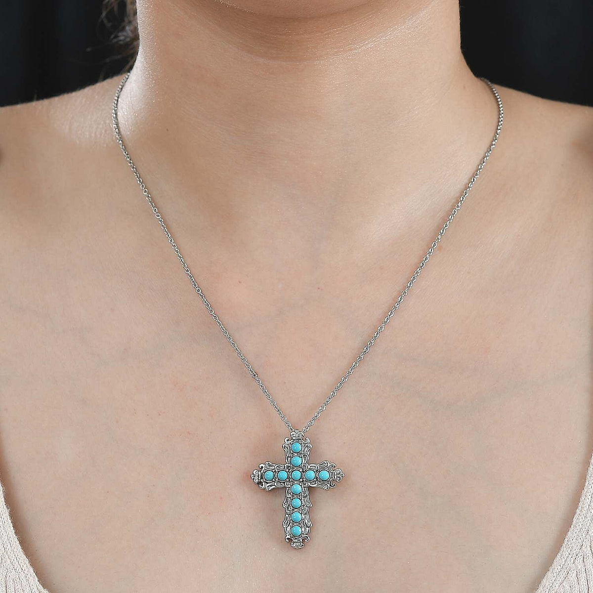 Arizona Sleeping Beauty Turquoise Cross Pendant with Chain (Size 20) 4277866 3