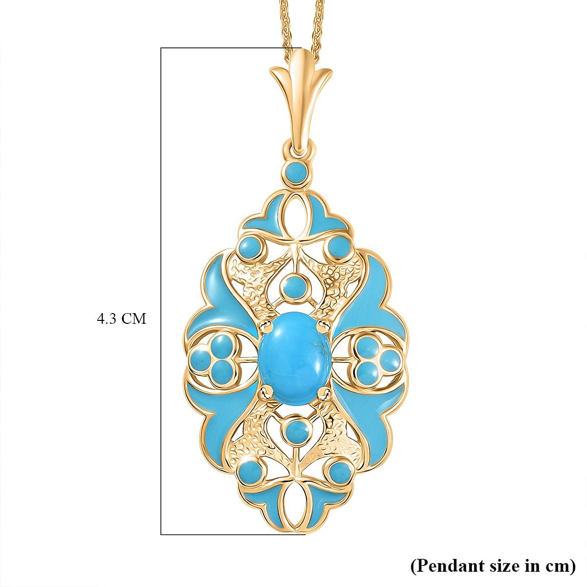 Sleeping Beauty Turquoise Pendant with Chain (Size 20) in 18K Vermeil Yellow Gold Plated Sterling Silver 1.16 Ct. 4356508 7