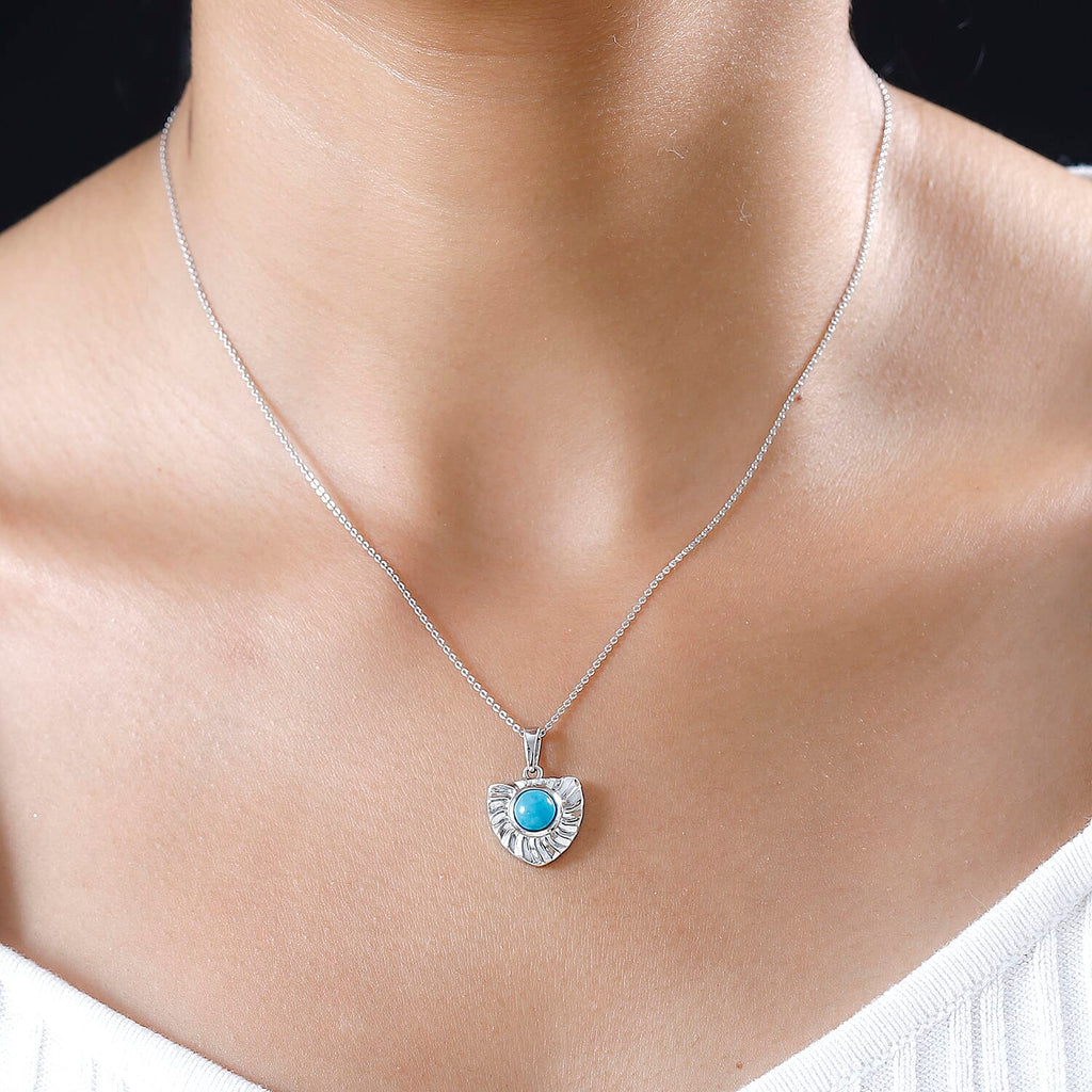 Arizona Sleeping Beauty Turquoise Heart Pendant with Chain (Size 20) in Platinum Overlay Sterling SIlver