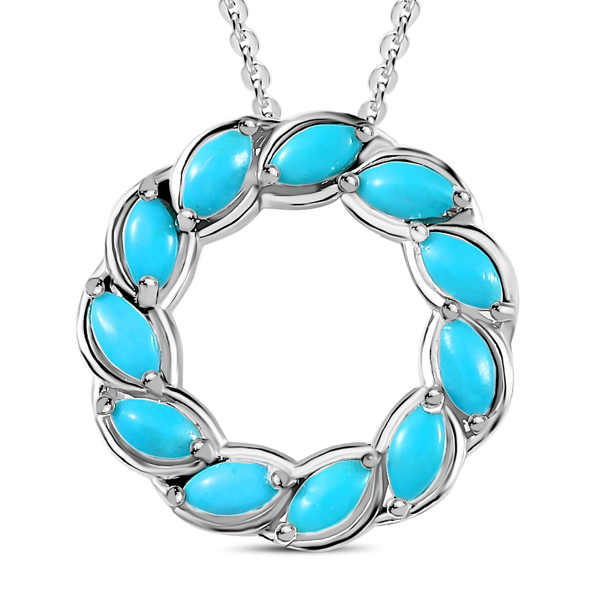 Arizona Sleeping Beauty Turquoise Pendant with Chain (Size 20) in Platinum Overlay Sterling Silver, Silver Wt. 5.30 Gms 4266024 0
