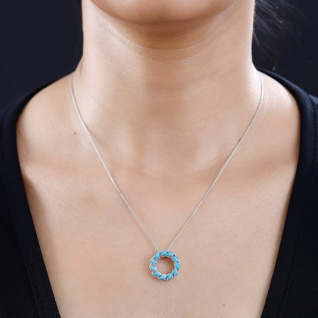 Arizona Sleeping Beauty Turquoise Pendant with Chain (Size 20) in Platinum Overlay Sterling Silver, Silver Wt. 5.30 Gms